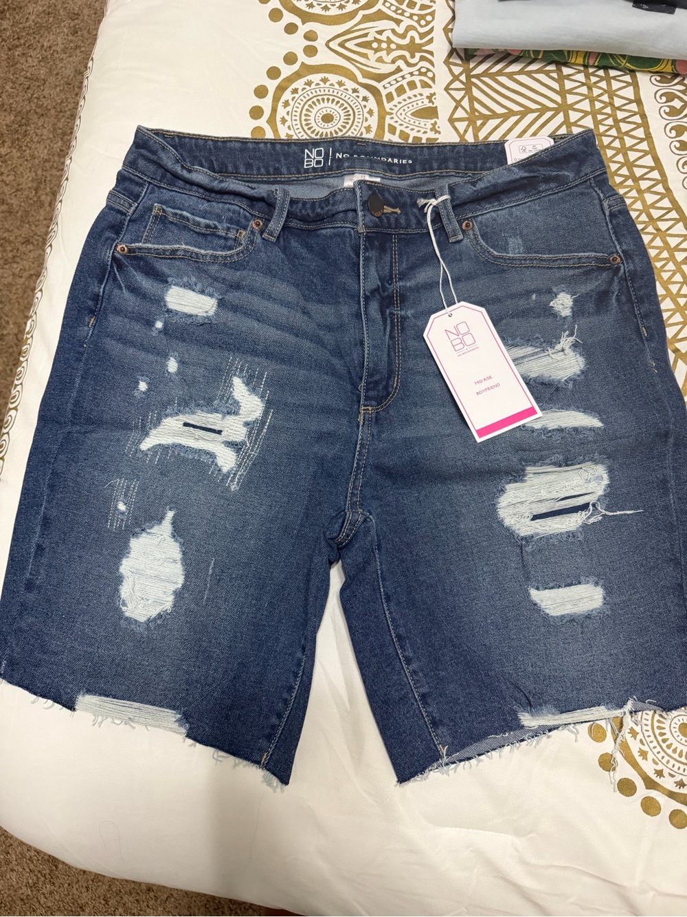No Boundaries Dark Blue Distressed Denim Jean Shorts